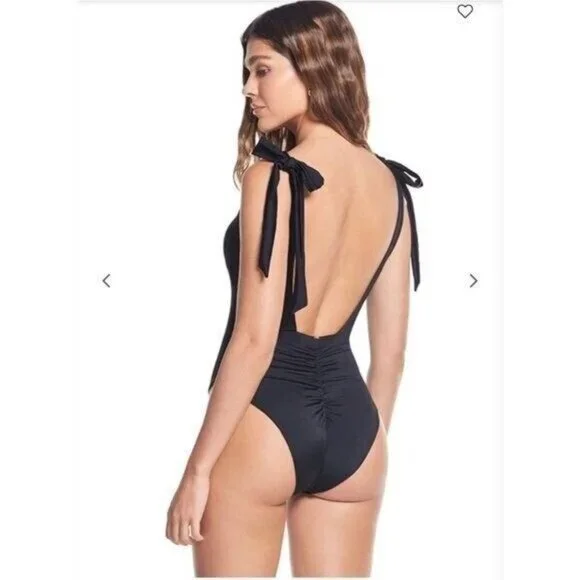 Phax One Piece Swimsuit L Low Back Cheeky Tie Shoulders Rust Orange NEW - Picture 6 of 12